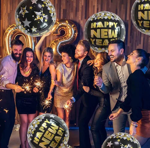 Miniatura 4 de KALOR Globos de papel de aluminio de 22 pulgadas de feliz año nuevo, 10 piezas, globos grandes 4D gigantes redondos de papel de aluminio metálico