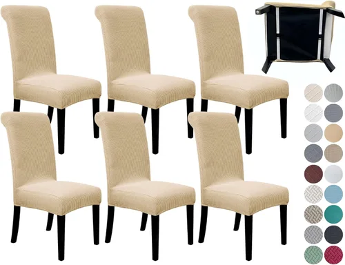 Miniatura 37 de SPRINGRICO Paquete de 2 fundas para sillas de comedor con cinturón de seguridad, fundas elásticas para sillas Parsons lavables, fundas protectoras