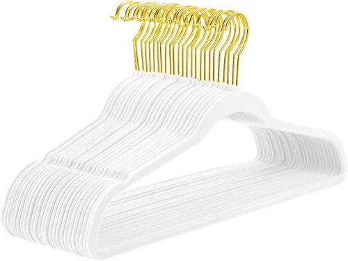 Miniatura 24 de MIZGI Perchas de terciopelo prémium (paquete de 50) resistentes y antideslizantes, perchas de terciopelo rosa rubor - ganchos dorados, perchas
