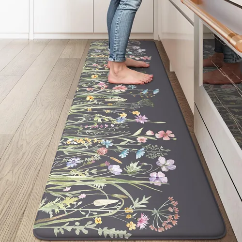 Miniatura 10 de KIMODE Tapete antifatiga para suelo de cocina, semicírculo de 18 x 28 pulgadas, de espuma viscoelástica, acolchado, antideslizante, tapetes cómodos