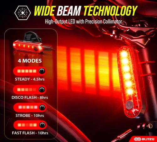 Miniatura 3 de BLITZU Paquete de 2 luces traseras de bicicleta recargables USB-C, accesorios brillantes para bicicleta trasera de ciclismo, accesorios