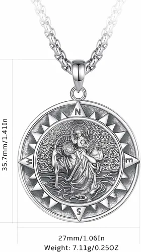 Miniatura 58 de CELESTIA Medallas de plata de ley 925 San Miguel/San Cristóbal/San Benito/San Gabriel/Virgen María/Jesús/Caravaca/Metatrón/Sello de los Siete