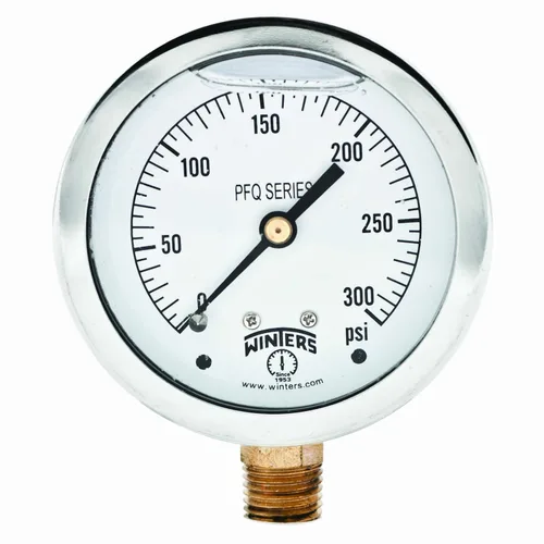 Miniatura 14 de Winters, medidor de presión de acero inoxidable 304 Serie PFQ, con escala única y relleno de líquido, con interior de metal, 0-100 psi, visualizador
