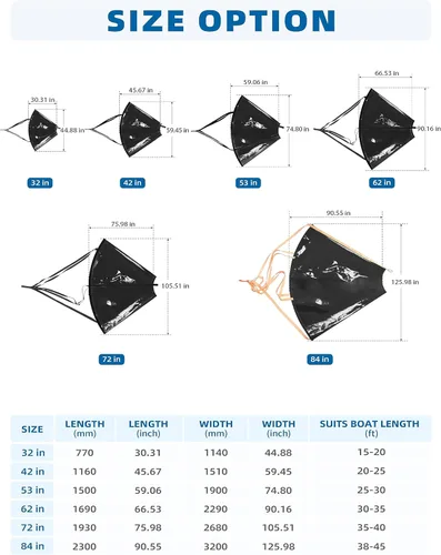 Miniatura 5 de BLUEWING Sea Anchor - Calcetines de pesca para barco de pesca 840D, nailon 32, 42, 53, 62, 72, 84 pulgadas, paracaídas, anclaje de deriva para barco