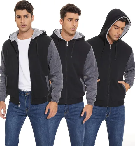 Miniatura 3 de JACKETOWN Sudadera con capucha de forro polar pesado para hombre, con cremallera completa, forro de sherpa, abrigo cálido de lana