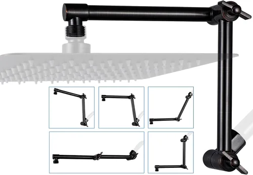Miniatura 13 de G-Promise Brazo de extensión para cabezal de ducha de 16 pulgadas, extensor ajustable en altura y ángulo de latón macizo, eleva o baja la lluvia