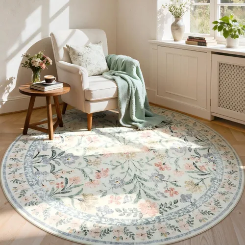 Miniatura 41 de Lahome - Alfombra redonda bóhema de color rosa claro de 4 pies, alfombras pequeñas circulares lavables para dormitorio de niños, alfombra circular
