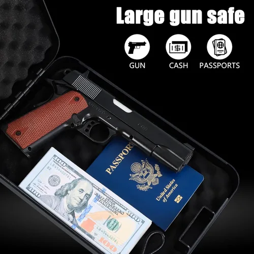 Miniatura 4 de Dalmbox - Caja fuerte para pistolas, caja de seguridad pequeña para pistolas de mano con cerradura de combinación, caja fuerte portátil para viajes