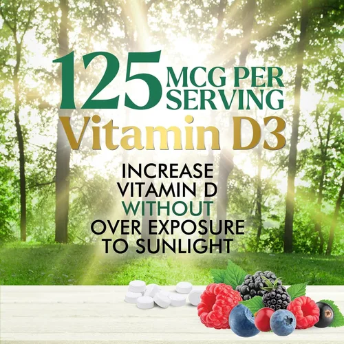 Miniatura 6 de Vitamina D3 5000 UI (125 mcg) por porción, vitamina D extra fuerte masticable para apoyo inmunológico, suplementos para huesos, dientes y músculos
