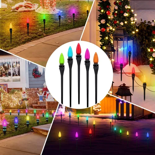 Miniatura 7 de Estacas de luz de Navidad universales de 12 pulgadas para patio, césped, vacaciones, tira de luces C7 C9, estacas de tierra para luces de Navidad al