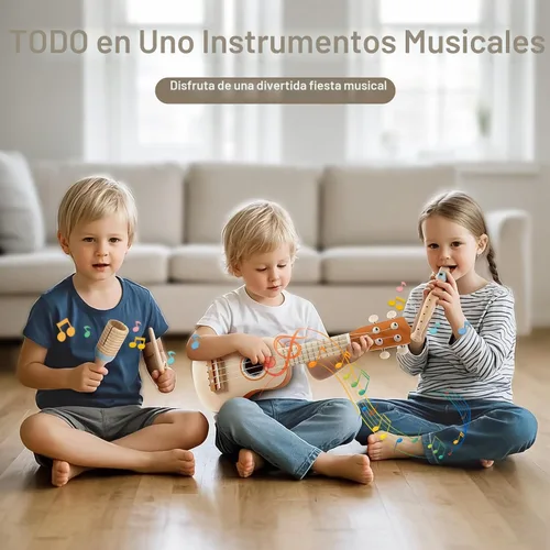 Miniatura 2 de Vanplay Juego de guitarra para niños, juguetes Montessori para niños de 2 a 3 años, regalos de cumpleaños, instrumentos musicales 7 en 1 para niños