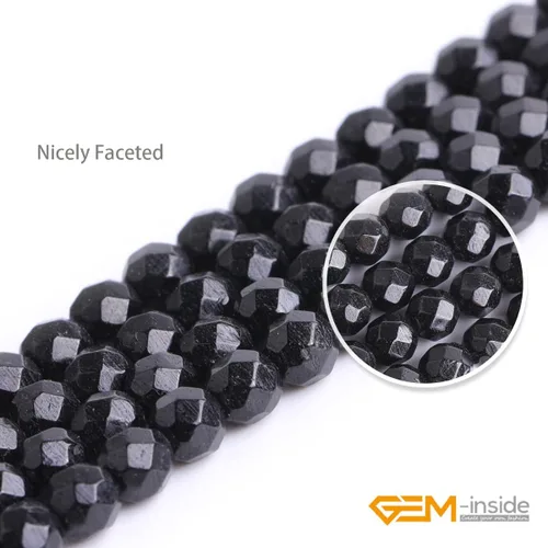 Miniatura 2 de GEM-Inside - Cuentas sueltas de turmalina negra natural de 0.157 pulgadas (0.157 in) facetadas de grado AAA, cuentas de energía de piedra energética