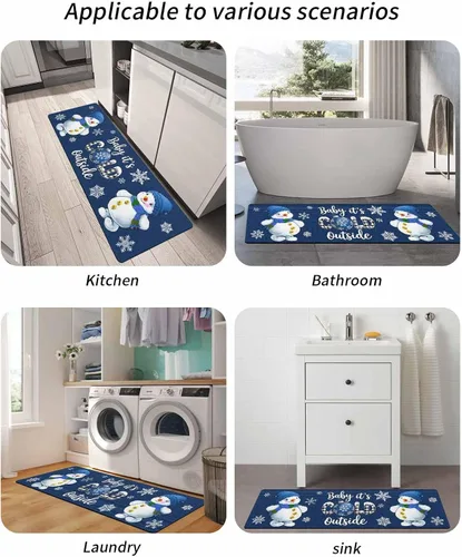 Miniatura 6 de Tapete de baño azul navideño para bañera, antideslizante, de secado rápido y absorbente, tierra de diatomeas, fregadero, dormitorio, cocina