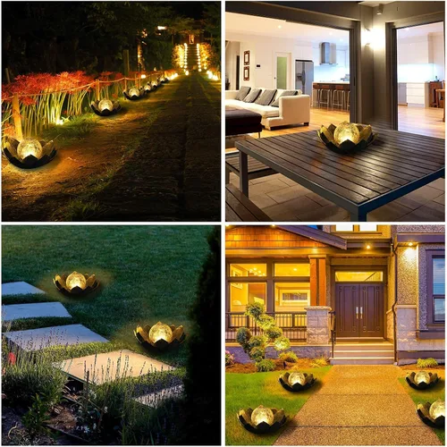 Miniatura 5 de Huaxu Luces solares para jardín al aire libre, decoración de loto de cristal con forma de globo agrietado, decoración de flores LED impermeables