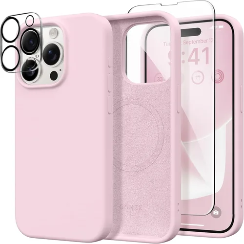 Miniatura 166 de GONEZ Funda de silicona para iPhone 14 Pro Max, compatible con MagSafe, con protector de pantalla + protector de lente de cámara, silicona líquida a
