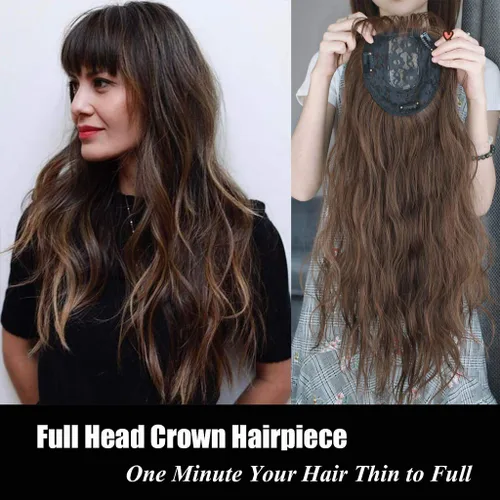 Pieza de repuesto para la frente del cabello de 6 x 6 pulgadas con clip en suplemento ondulado suelto con flecos delgados para cabello fino, color
