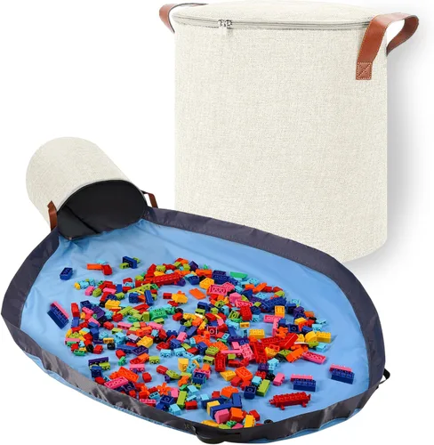 Miniatura 9 de SAM AND MABEL Organizador de almacenamiento de juguetes con tapete de juego para niños, caja de almacenamiento de 13 x 13 x 13 pulgadas, cestas Azul