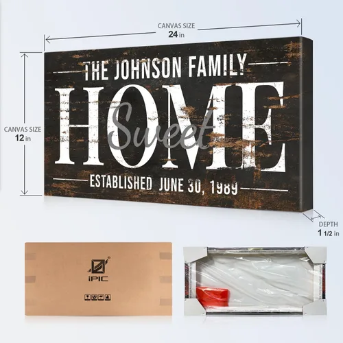 Miniatura 7 de IPIC - Arte de pared familiar personalizado sobre lienzo, letrero familiar personalizado de granja con estilo rústico, diseño de hogar dulce hogar