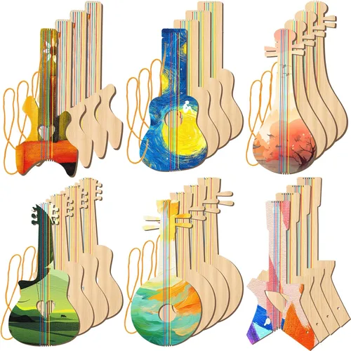 Syhood 24 piezas de recortes de guitarra de madera para niños, recortes de guitarra de madera de 12 x 6.5 pulgadas para niños y niñas, instrumento