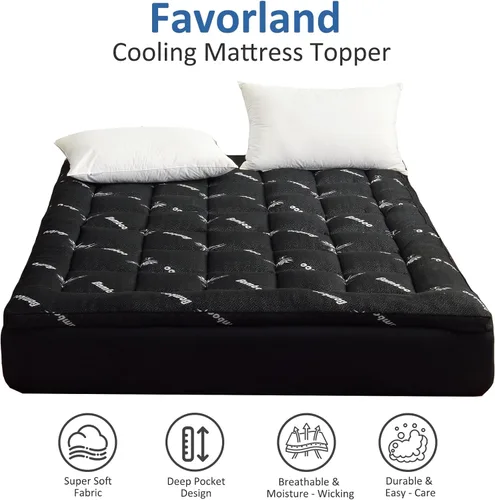 Miniatura 2 de Favorland Cubrecolchón tamaño individual – Viscosa transpirable extra gruesa refrescante hecha de bambú – Funda de colchón acolchada suave