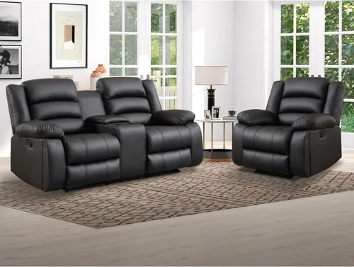 Miniatura 10 de EBELLO Juego de sofá reclinable manual de piel sintética, sofá reclinable de 3 asientos, juego de muebles de sofá para sala de estar, color negro
