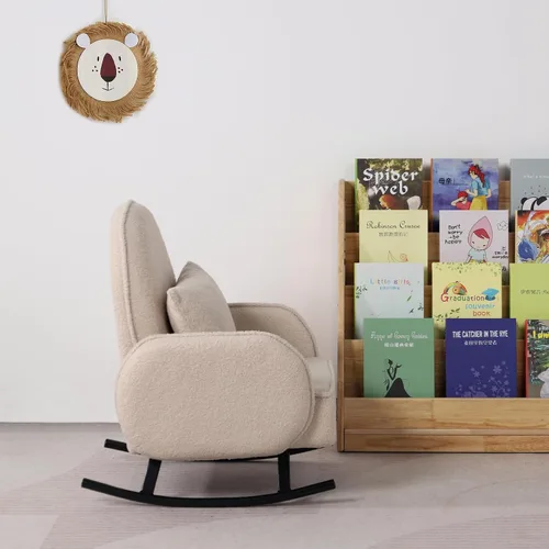 Miniatura 8 de Mecedora para bebé, silla para niños, sofá para niños, pie de metal tembloroso y tela sherpa, mecedora para niños y niñas (beige)