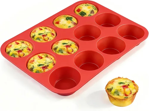 Miniatura 14 de CAKETIME Moldes de silicona para magdalenas para hornear, molde de tamaño regular para magdalenas, molde para hornear moldes de silicona