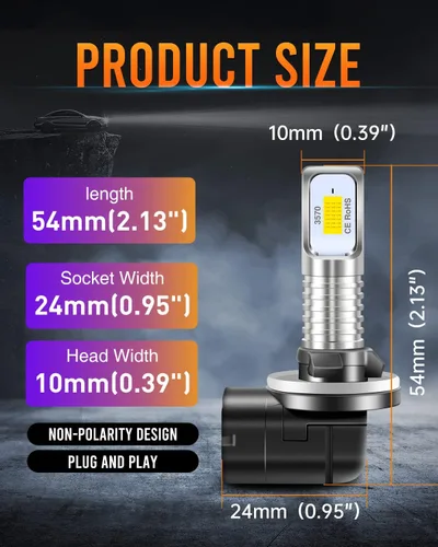 Miniatura 5 de Bombilla LED antiniebla 881, 6500 K, xenón blanco, extremadamente brillante, 886 889 894 898, repuesto para luces antiniebla, paquete de 2 Blanco