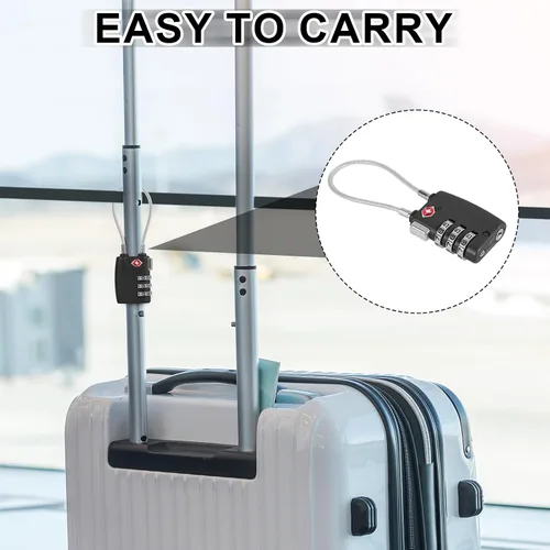 Miniatura 6 de Paquete de 5 cerraduras TSA para equipaje, aprobadas por la TSA, combinación de 3 dígitos, candados de viaje de la TSA, candados de cable