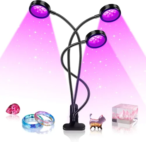 Miniatura 12 de Luz Negra LED de Doble Cabezal, Luminaria de Luz UV de 20W con Abrazadera, Lámpara de Cuello de Ganso UV de 395-405nm Alimentada por USB para Fiesta