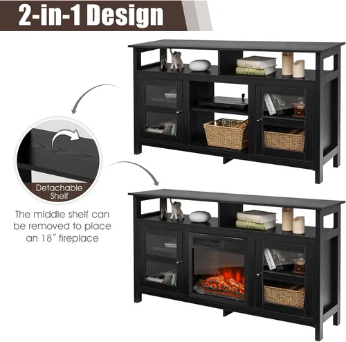Miniatura 7 de Tangkula Soporte de TV de granja para televisores de hasta 65 pulgadas, mesa consola de TV de madera con 2 gabinetes y 4 estantes, muebles de sala