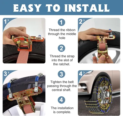 Miniatura 5 de MOPHOTO Paquete de 8 cadenas de nieve para cables, cadenas de neumáticos para automóviles/SUVs/camionetas, cadenas de seguridad, para neumáticos
