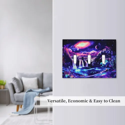 Miniatura 576 de Cubiertas de placa de pared de 3 gang con interruptor de luz de triple palanca, en negro y dorado con esplendor de oro rosa, estampado floral