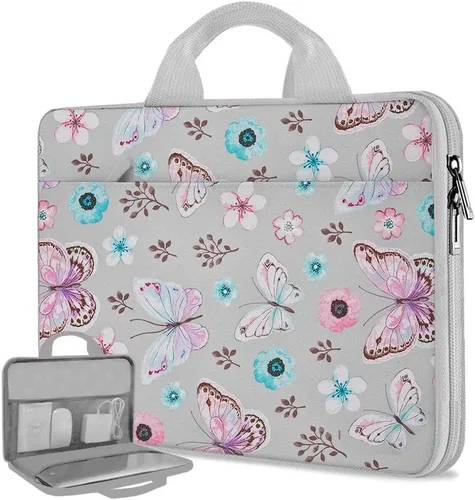 Miniatura 16 de Hseok Funda para laptop de 13.3 a 14 pulgadas, portafolios de 180 grados resistente al agua y a los golpes con forro de terciopelo suave, compatible