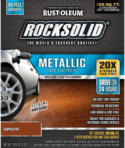 Miniatura 12 de Kit de piso para cochera de aspecto metálico de bala de plata Rust-Oleum RockSolid., Paquete de 1