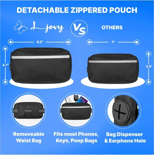 Miniatura 4 de Correa para perro manos libres con cinturón y bolsa grande con cremallera, correa de cintura para pasear perros, correr y senderismo, costuras Negro