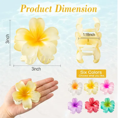 Miniatura 2 de 6 pinzas para el cabello de flores para mujer, pinzas de pelo de flores hawaianas, pinzas de hibisco hawaiano para cabello fino y grueso, fuerte