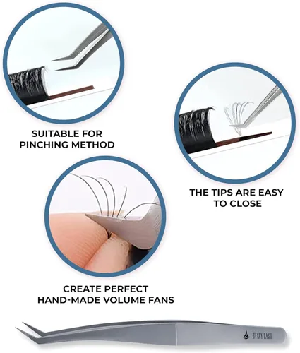 Miniatura 5 de Stacy Lash STL-12 Pinzas de extensión de pestañas curvas/Herramientas de precisión para extensiones clásicas y de volumen y abanicos Stl-12 Curvo