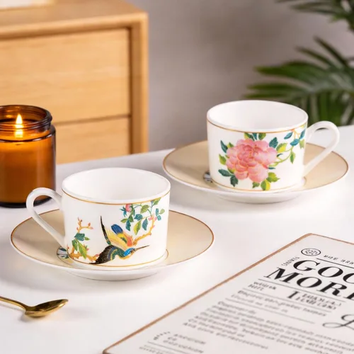Miniatura 6 de KAMMAK Juego de 2 tazas de té y platillos, tazas de café de porcelana fina, tazas de café expreso apilables, demitasse de cerámica para café