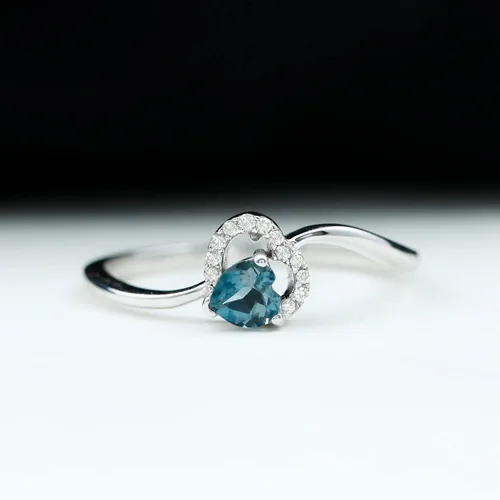 Miniatura 2 de Anillo de derivación de corazón con topacio azul natural de Londres, calidad AAA, joyería de promesa para ella