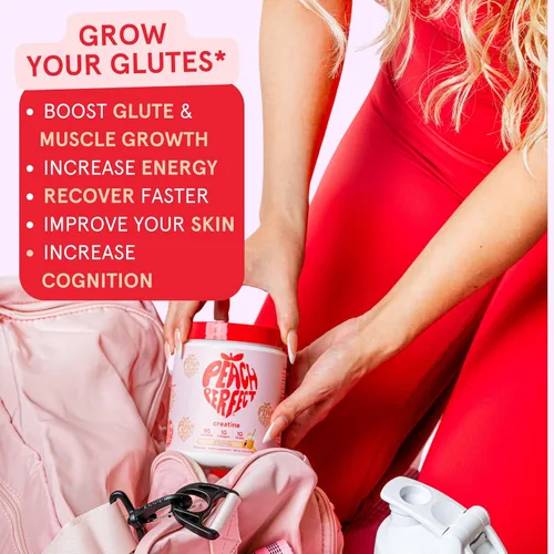 Miniatura 3 de Polvo de Monohidrato de Creatina Peach Perfect, Creatina para el Crecimiento de Glúteos para Mujeres con Colágeno, BCAAs, 5g de Creatina Vegana