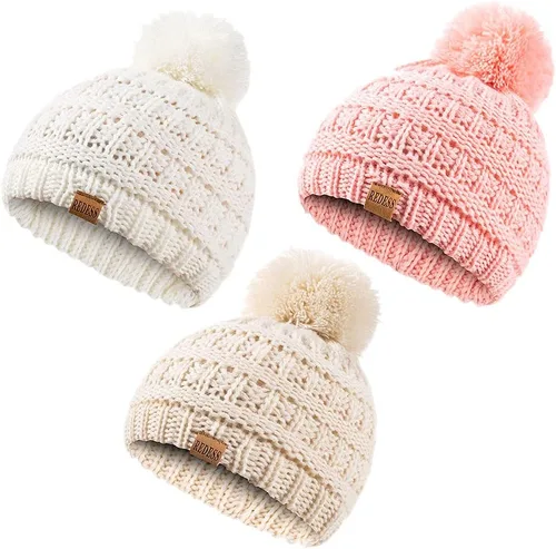 REDESS Baby Kids Winter Warm Hats, Infant Toddler Children Pom Pom Beanie Knit Cap Girls Boys
