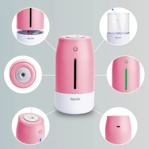 Miniatura 6 de Aqua Glo - Humidificadores portátiles personales para dormitorio, humidificador ultrasónico de niebla fría con batería recargable integrada. Cuarzo
