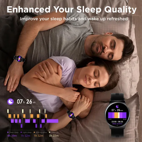 Miniatura 7 de BENIO Reloj inteligente (respuesta/hacer llamada), caras de reloj AI, AMOLED de 1.43 pulgadas con AOD, IP68 impermeable rastreador de fitness, Negro