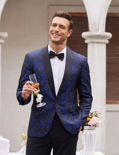 Miniatura 2 de COOFANDY Chaqueta de esmoquin floral para hombre, chal de cachemira, con solapa, chaqueta para cena, graduación, boda