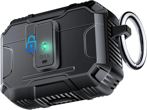 Amoured AutoPOP - Funda para AirPods Pro de 1ª generación con cerradura y llavero, protección resistente de 360° y mecanismo de apertura de 1 clic,