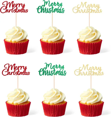 Miniatura 5 de Gexolenu 24 piezas de adornos de Navidad para cupcakes Oh Baby, con purpurina de doble cara, para sombrero de Papá Noel rojo para Navidad, baby