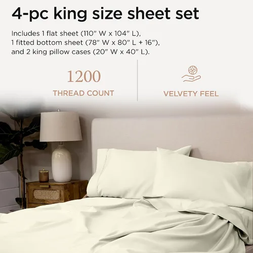 Miniatura 16 de Threadmill Sábanas de Lujo de Algodón Supima, Sábanas de 100% Algodón Suave de 1200 Hilos de Lujo para Cama de Tamaño Completo, Juego de 4 Sábanas
