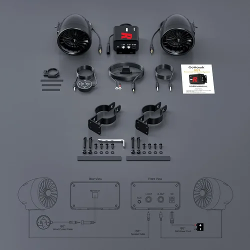 Miniatura 8 de GoHawk Sistema amplificador TJ4-R de 4" Rango completo A prueba de agua Bluetooth Altavoces estéreo de 1 a 1.5 pulgadas para motocicleta Sistema