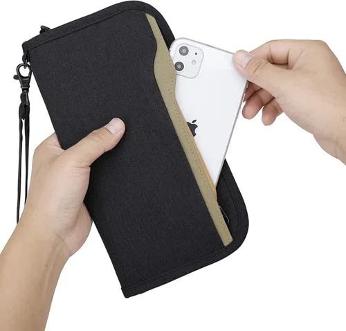 Miniatura 7 de ZOPPEN Cartera de viaje RFID y organizador de documentos con cremallera con correa de muñeca extraíble Cartera RFID